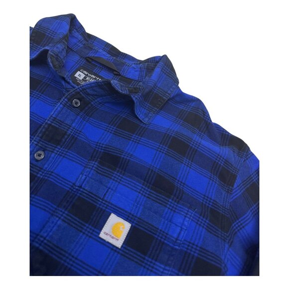 CARHARTT Plaid Blue Flannel Button Down Work Casual Shirt Mens XL - Picture 3 of 6